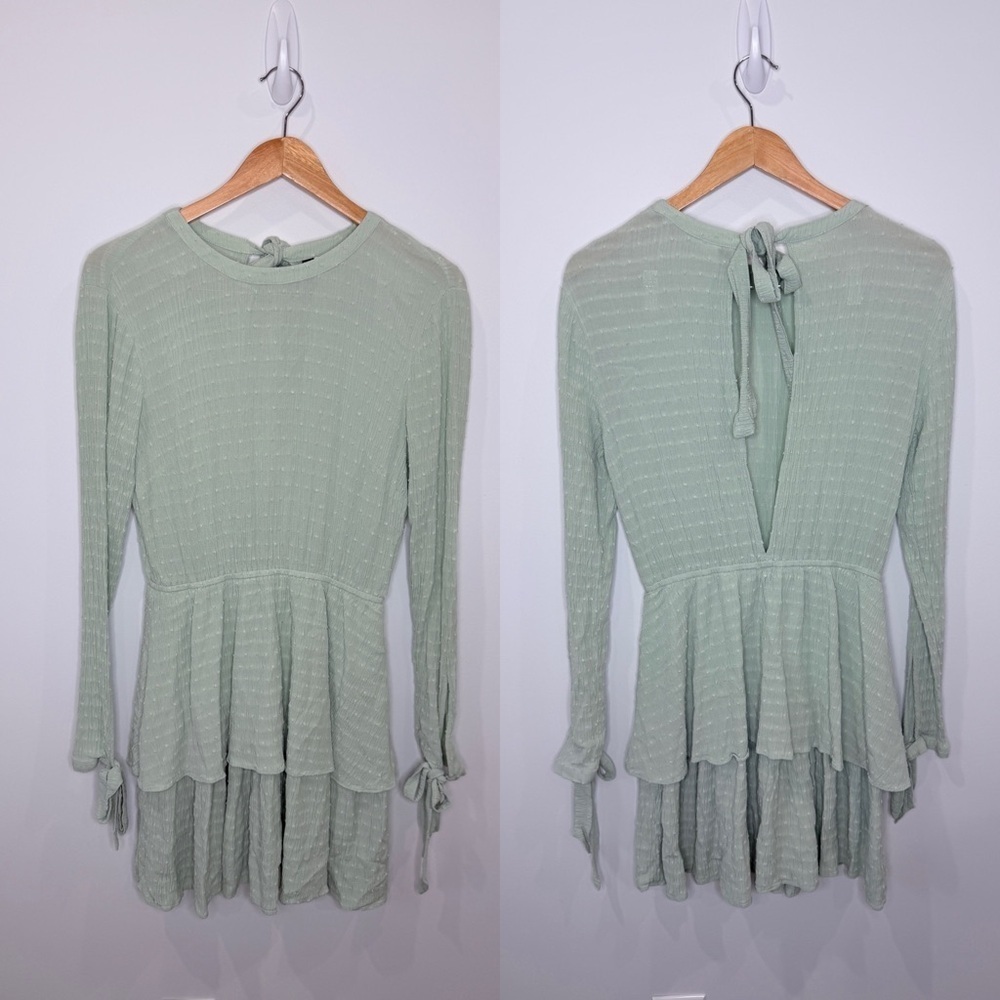 Divided Mint Green Open Back Neck Tie Long Sleeve Dress